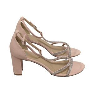 Journee Collection Denali Womens Sz 10 Pink Rhinestone Block Heel T-Strap Sandal